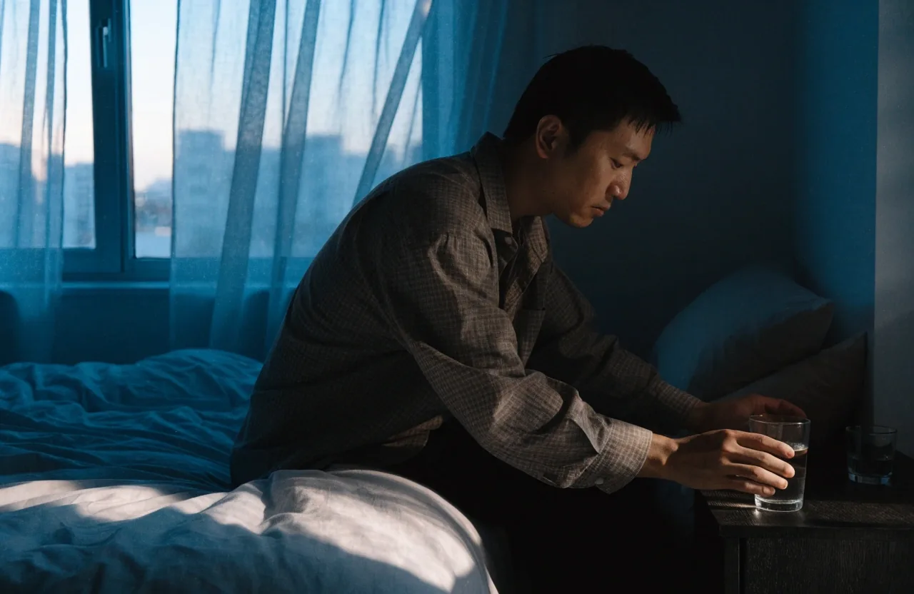 Two hands fanning a spread of blank index cards across a dark counter under a single cool reading lamp